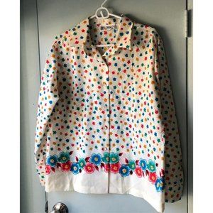 Vintage 60's 70's Lanvin Paris New York Blouse Mod Floral Tropical Print